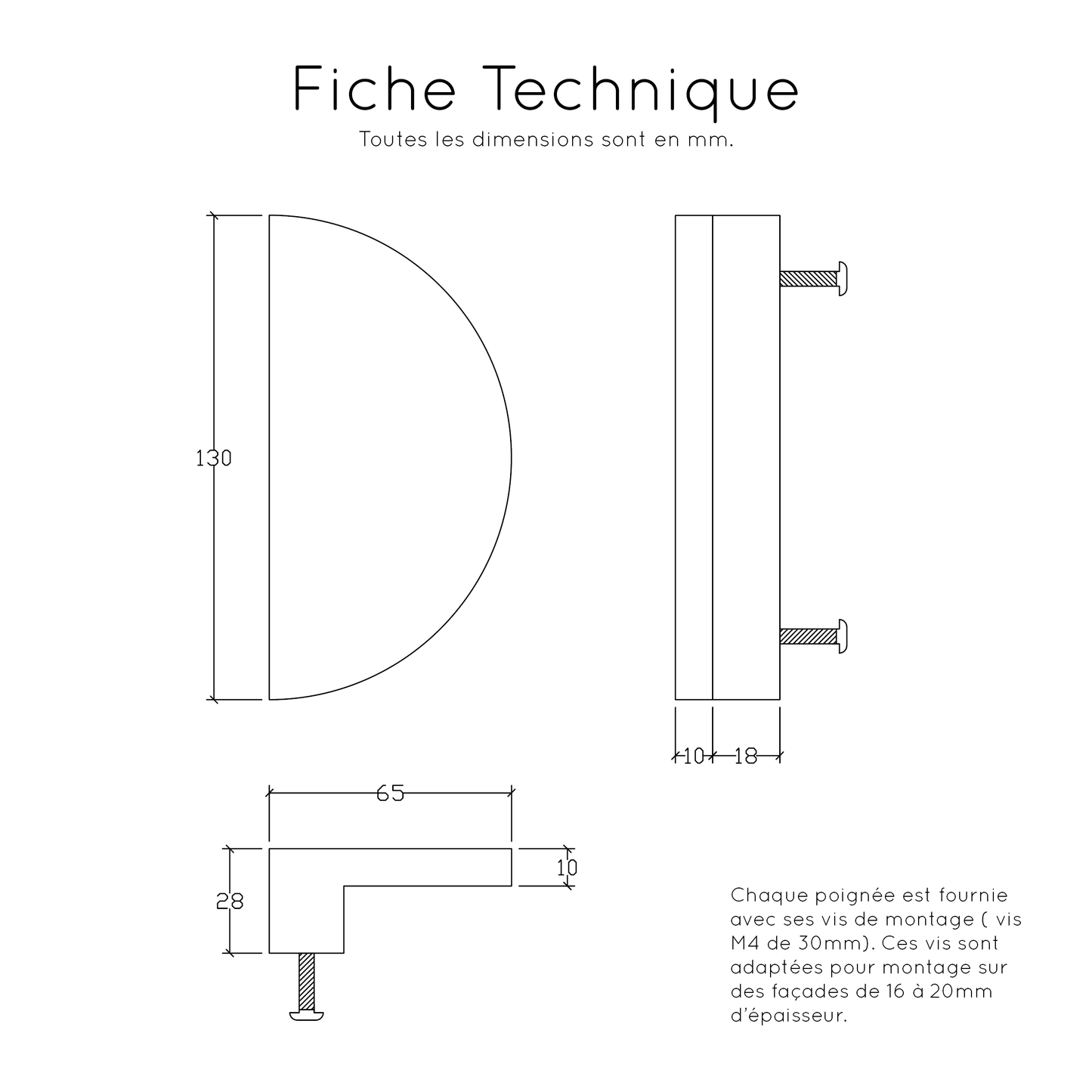 Fiche Technique Poignée de meuble ronde en chêne massif, design artisanal et élégant