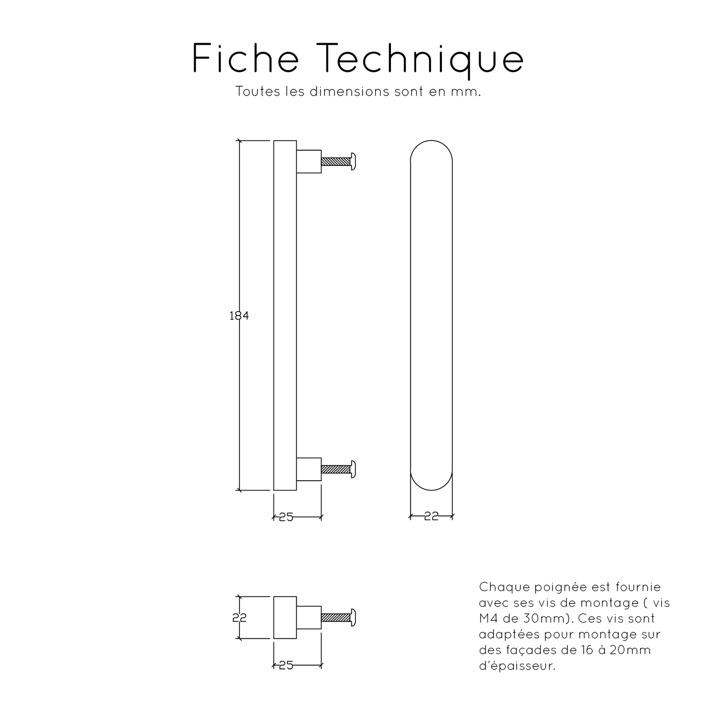 Fiche technique Poignée en bois noir pour cuisine, idéale pour une décoration élégante