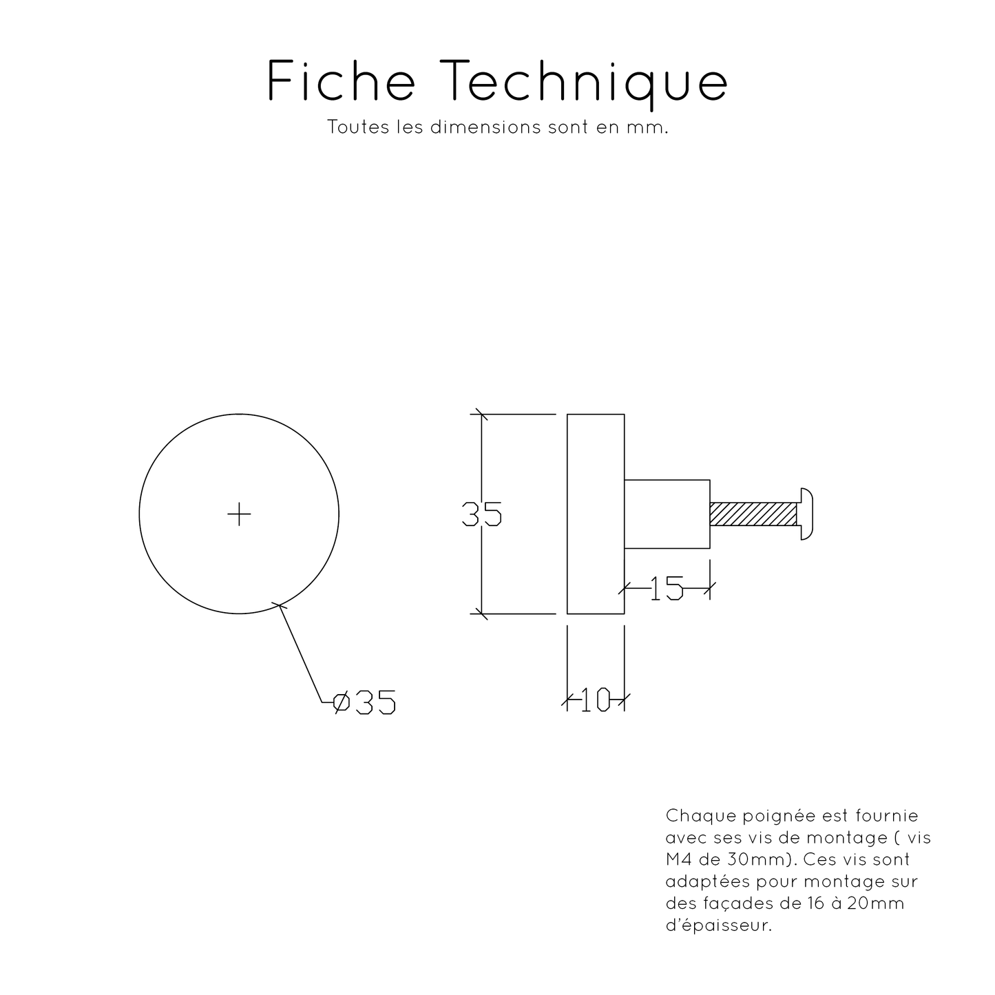 Fiche Technique Bouton de placard en bois noir pour une touche élégante et durable