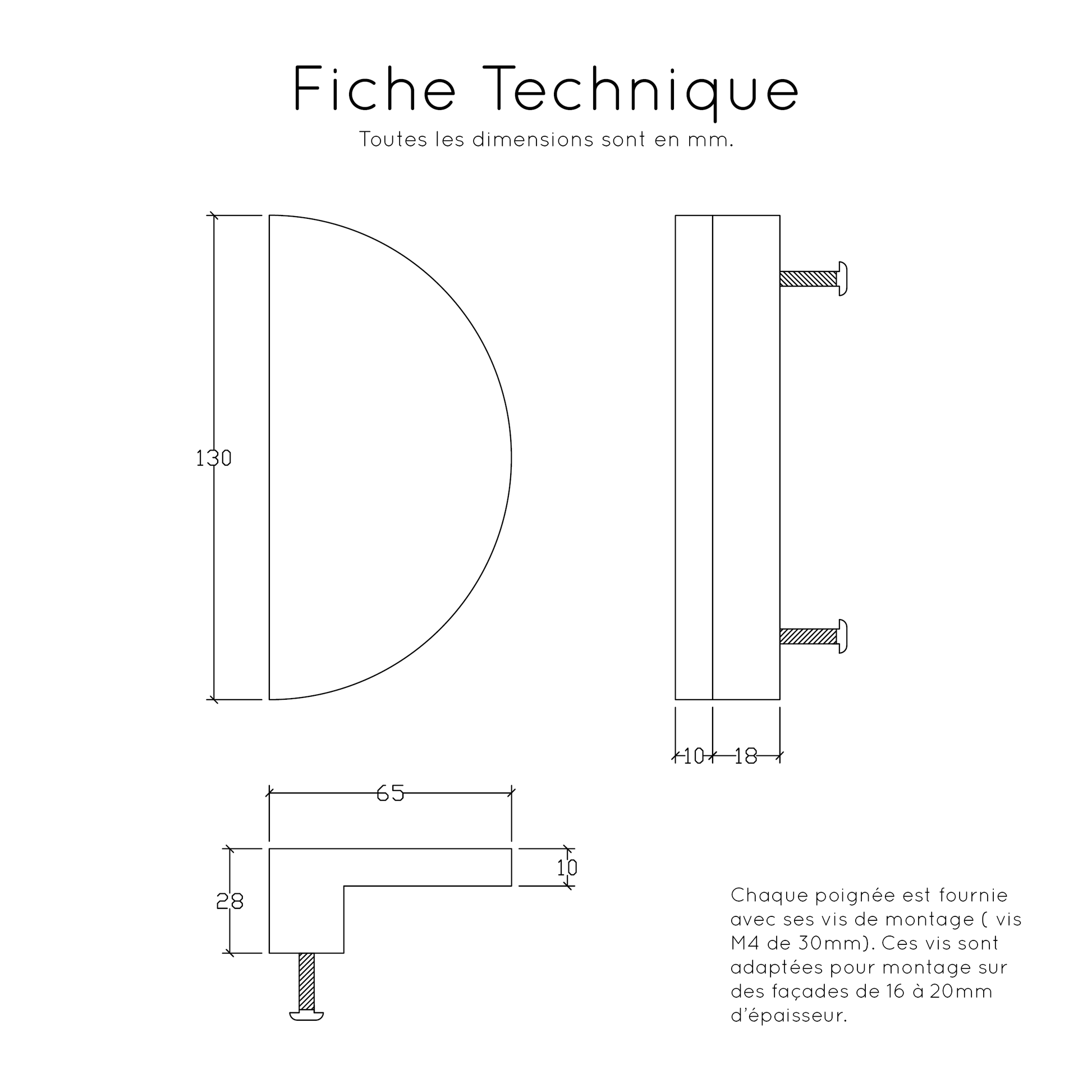 Fiche Technique Poignée de meuble ronde en chêne massif, design artisanal et élégant