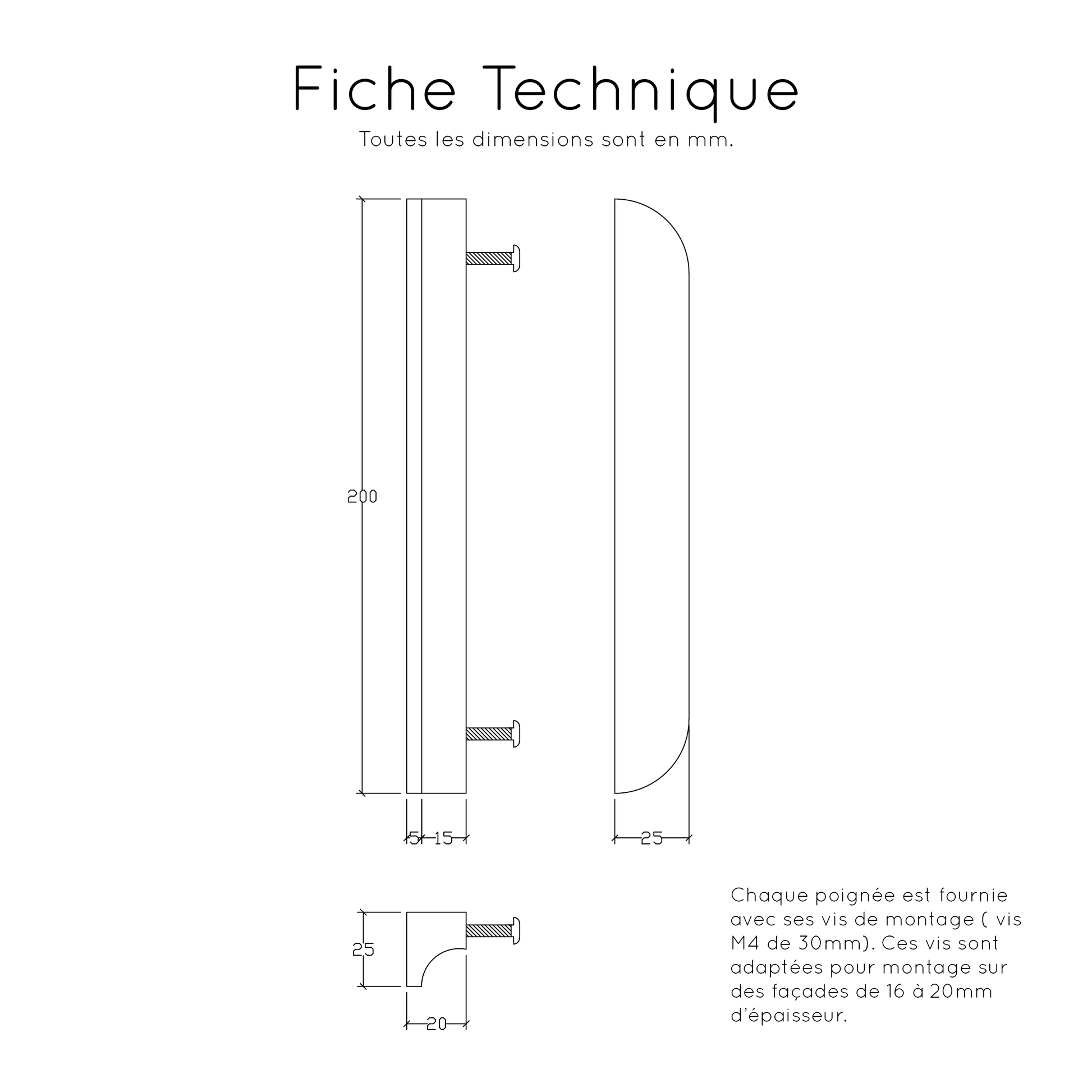 Fiche Technique Poignée de meuble en noyer d’Amérique massif, ajoutant une touche sophistiquée à vos meubles