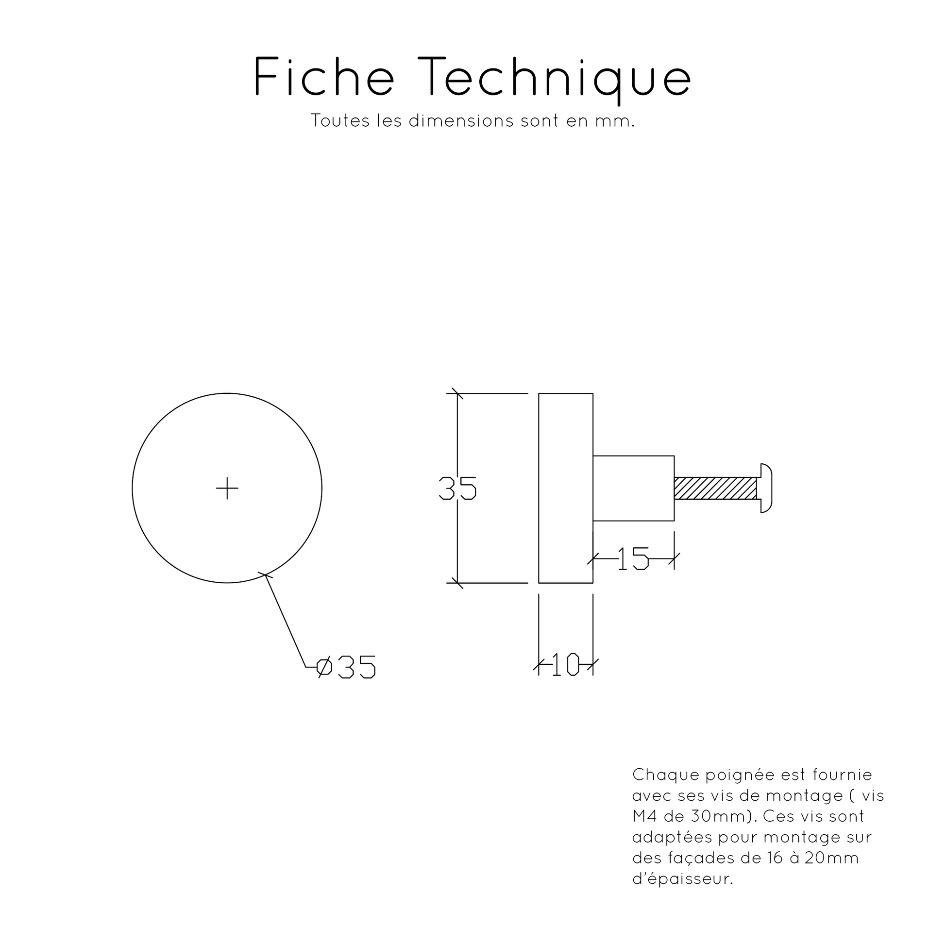 Fiche Technique Bouton de placard en bois noir pour une touche élégante et durable