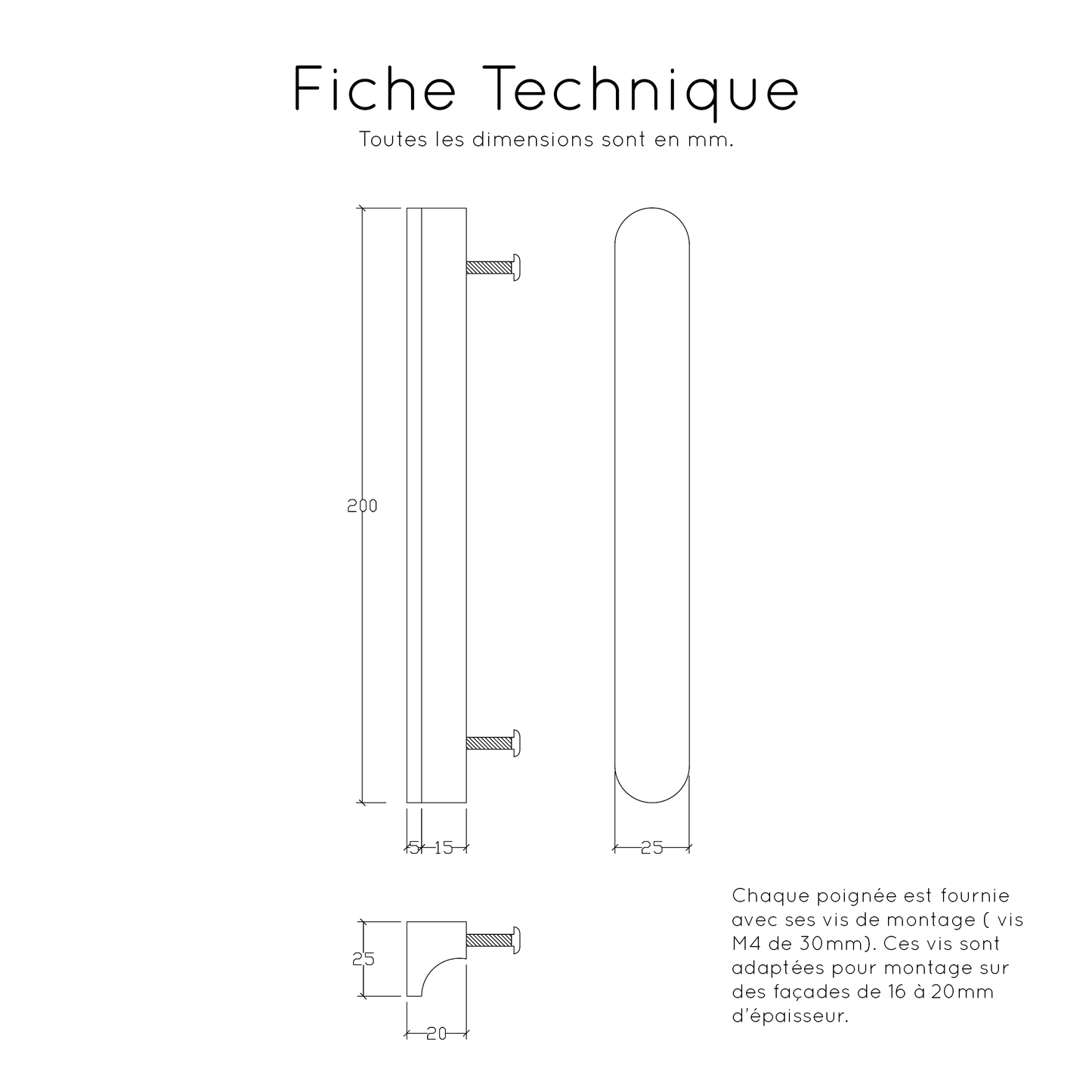 Fiche Technique Poignée de meuble en noyer d’Amérique massif, ajoutant une touche sophistiquée à vos meubles